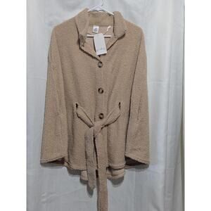 Women's Beige Fleece Jacket with Belt